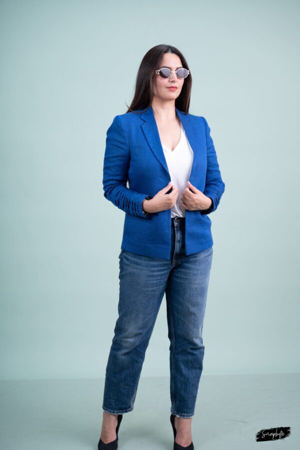 Sapphire Majesty Linen Blazer